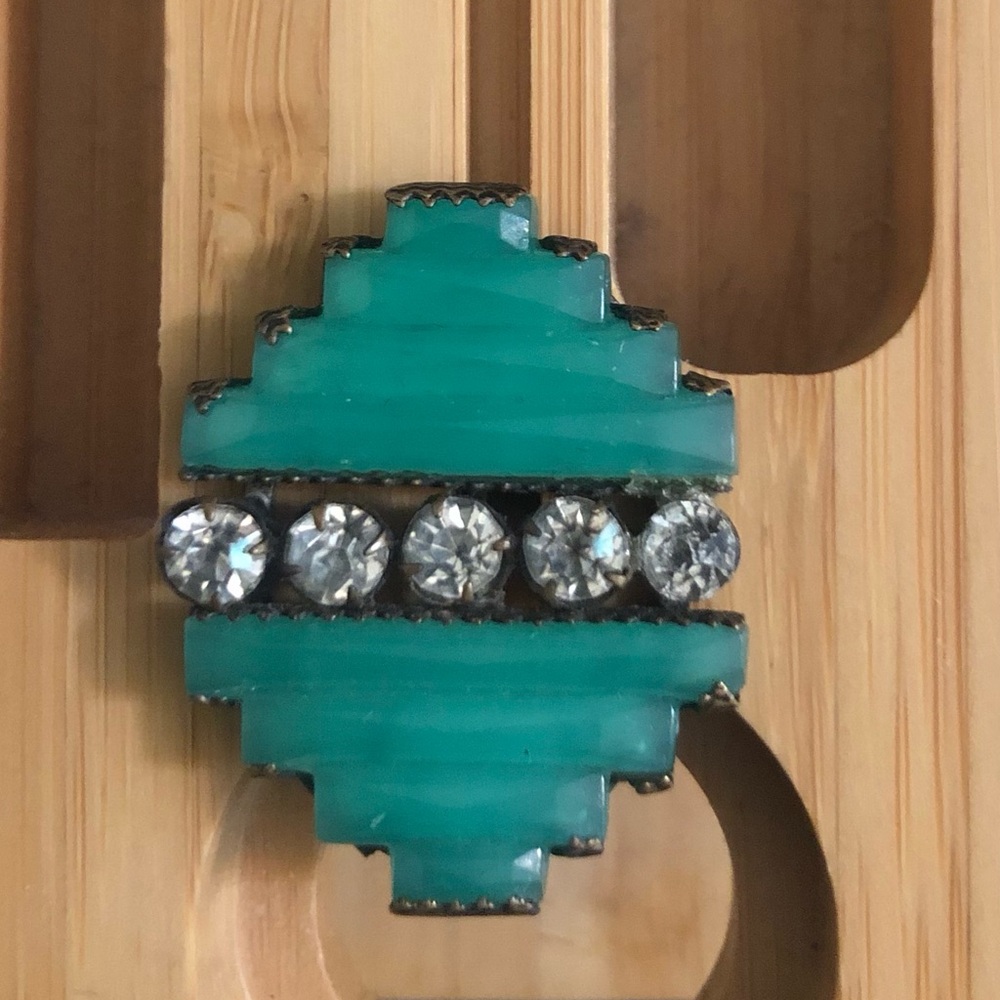 Edwardian turquoise glass and rhinestone brooch vintage